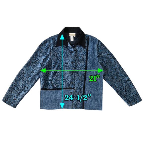 Vintage Coldwater Creek Blue Black Paisley Chenille Textured Button-Up Jacket - Picture 3 of 9